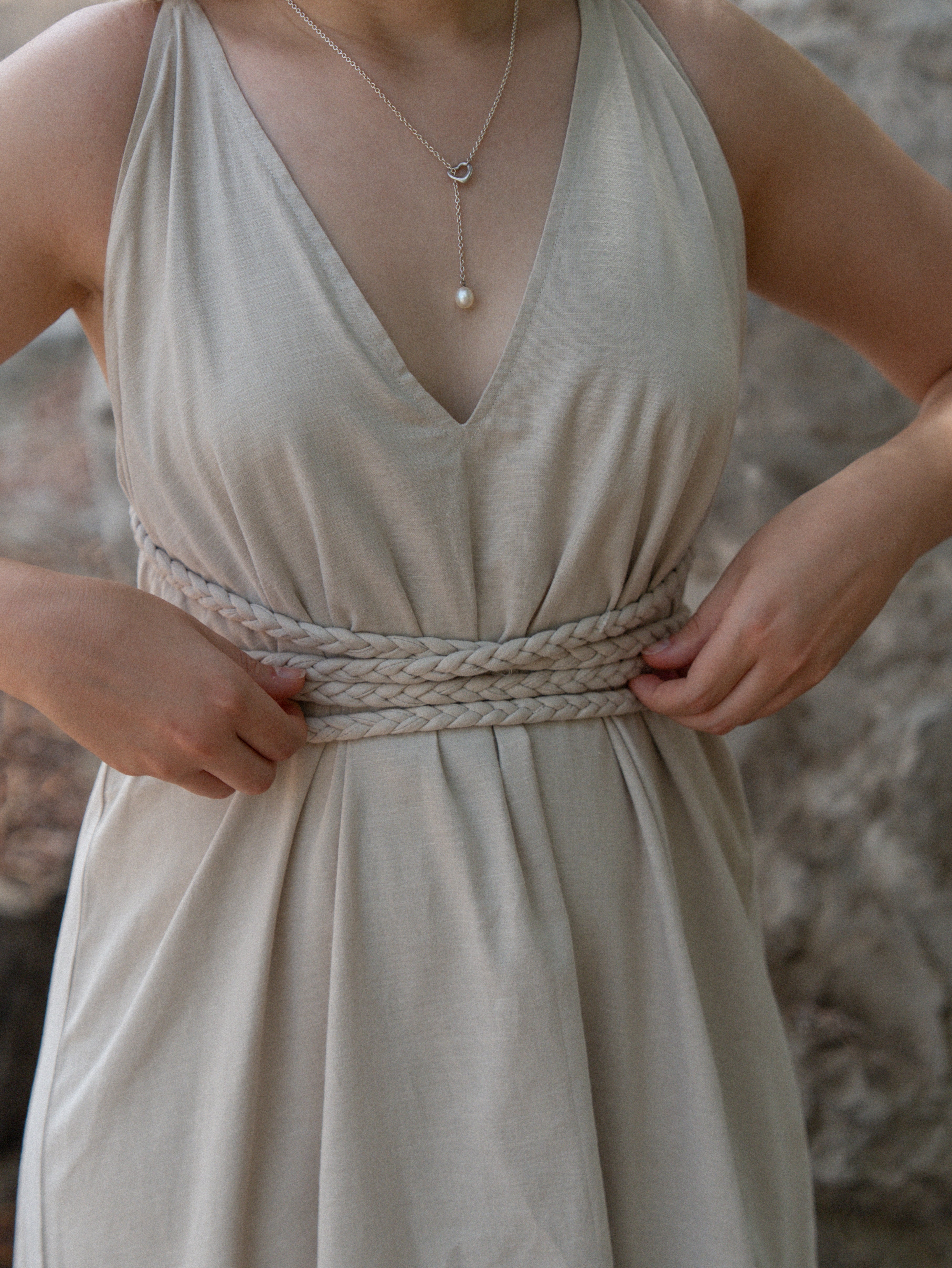 Naseem Linen Open-Back Dress Off White