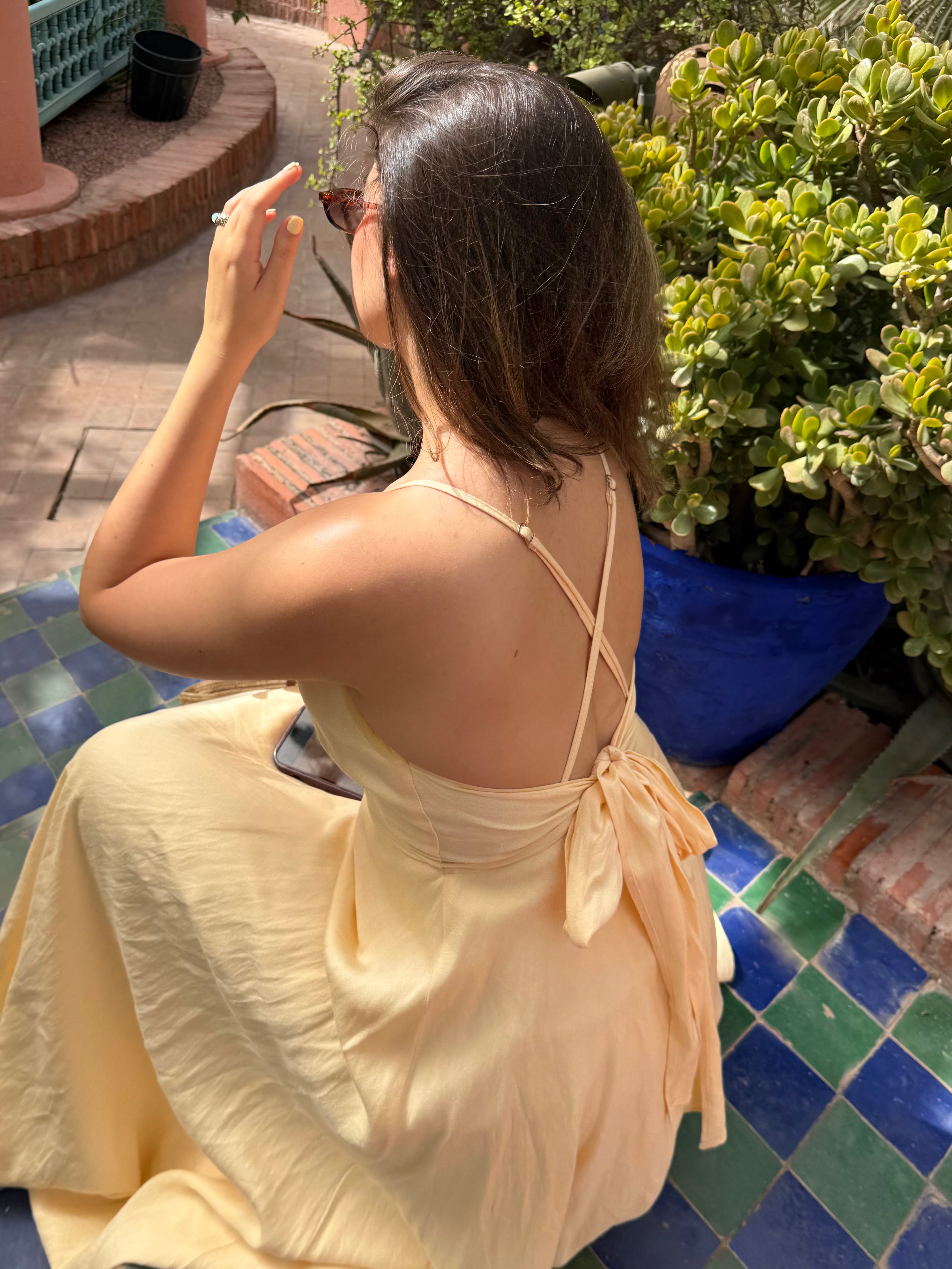 Shams Linen Tie-Back Dress – Butter Yellow